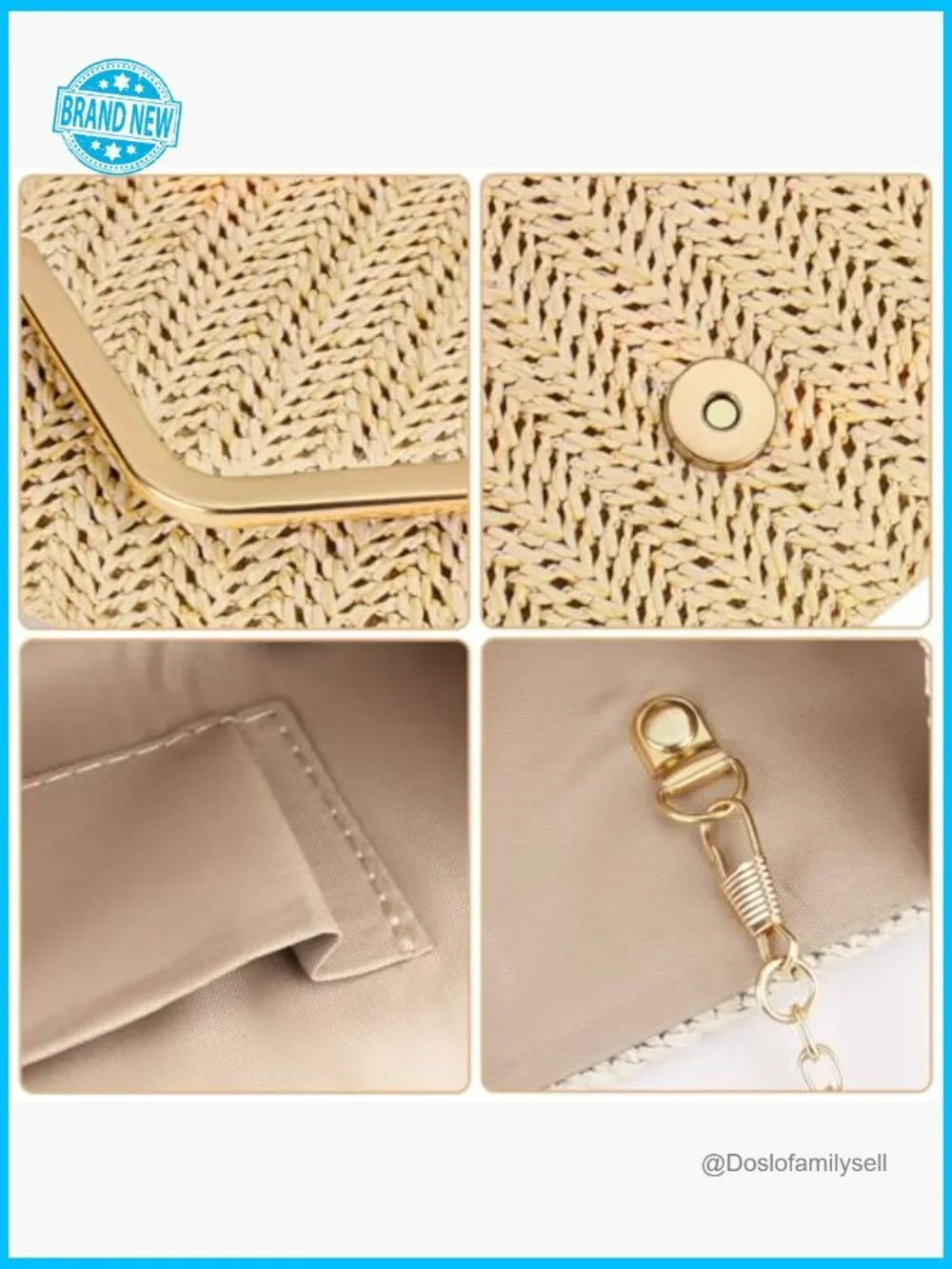 Straw Clutch Purse Woven Beach Evening Bag Boho Envelope Chain Shoulder Handle
